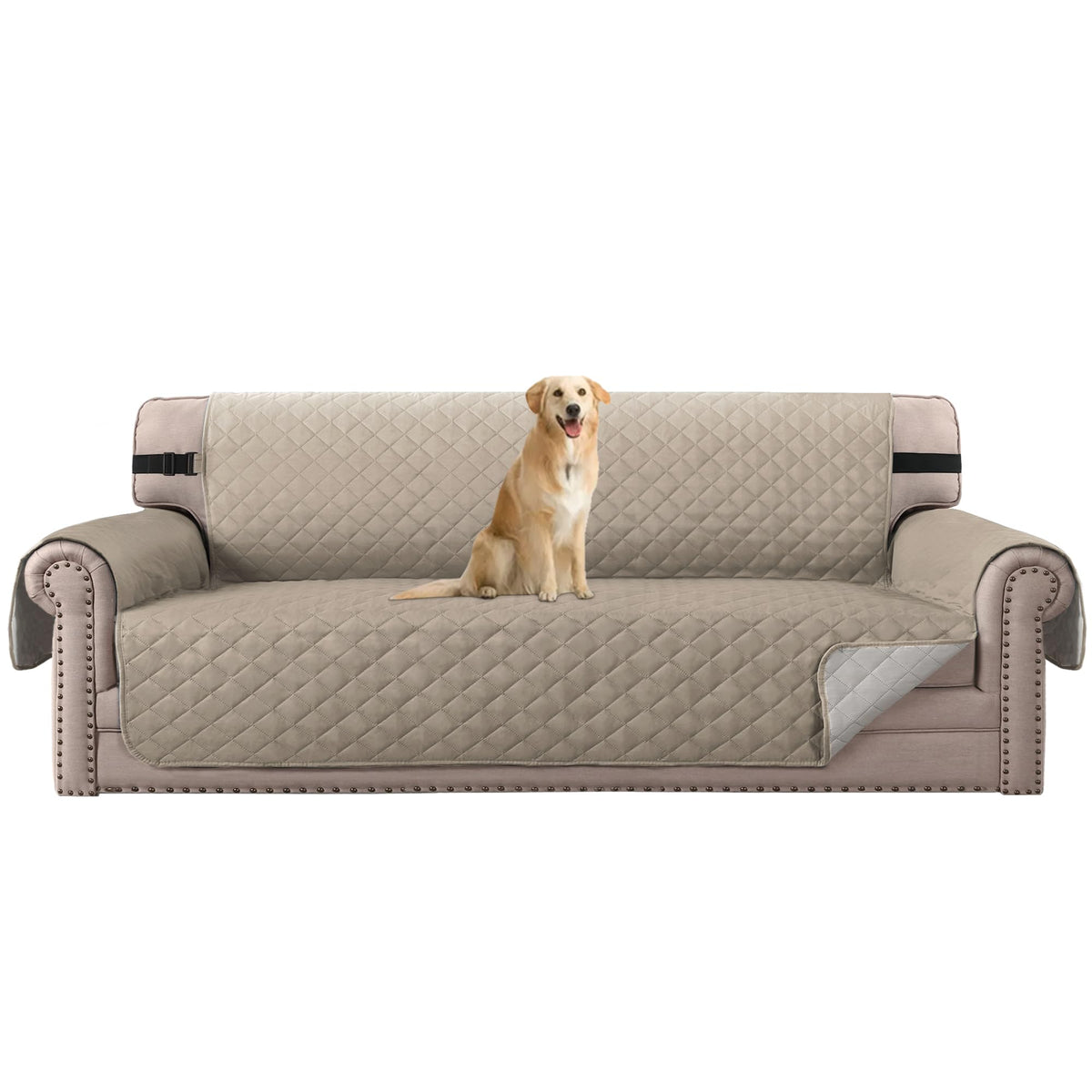H.VERSAILTEX Reversible Couch Cover for 2 Cushion Couch Water Resistant Loveseat Washable Furniture Cover with Non-Slip Elastic Strap for Dogs, Pets, Kids(Oversized Loveseat, Charcoal Grey)