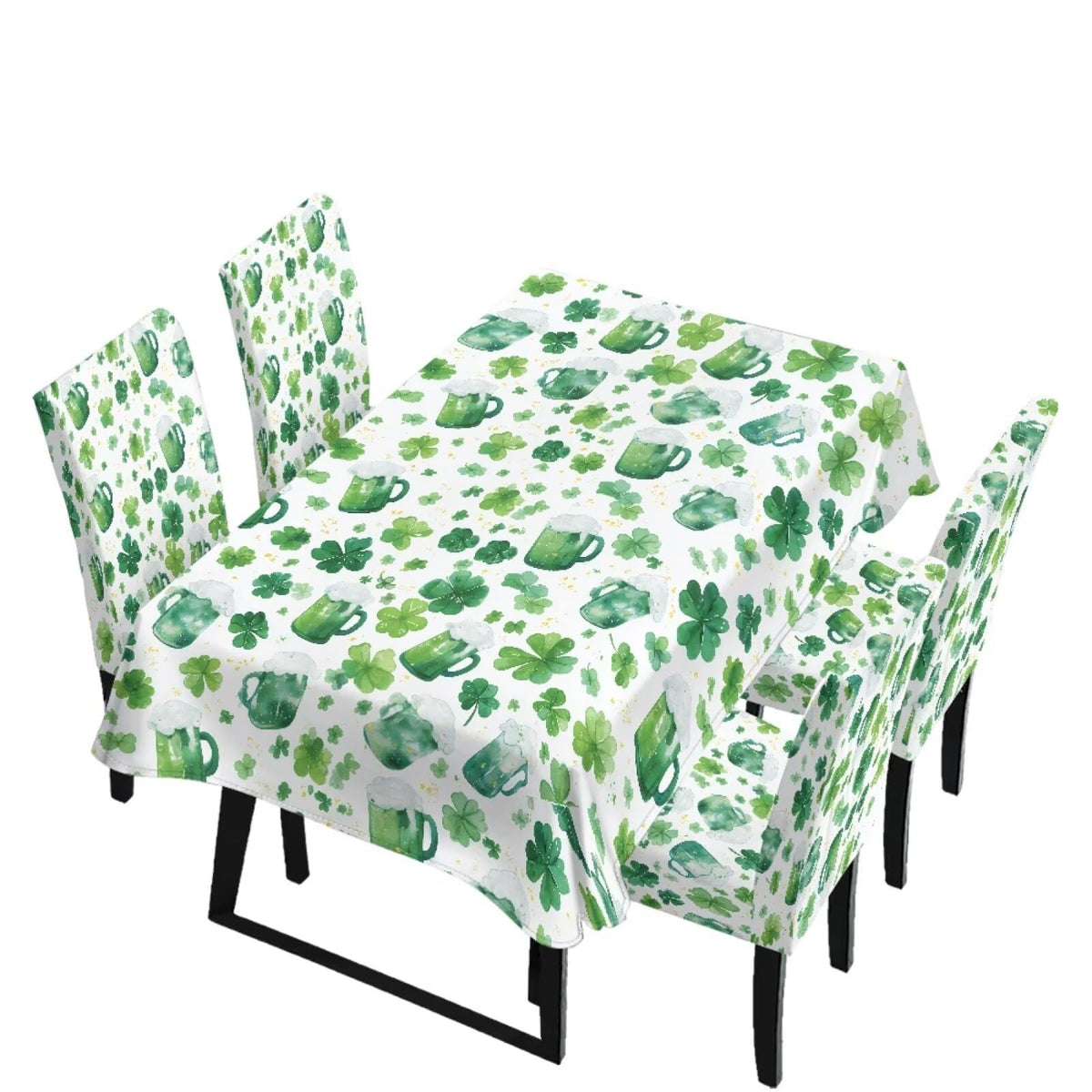 Table Cloth Rectangle Table Set of 7 Include Dining Chair Covers and Tablecloths for Dining Room Kitchen Banquet, Anti-Scratch Chair Seat Cover, Fluid Marble Print Green Gold Brown