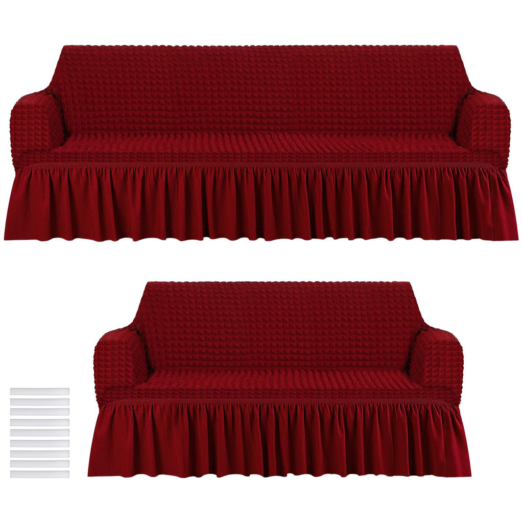 Fanfanwin 2 Pcs Sofa and Loveseat Slipcover Set with Skirt, Navy Blue