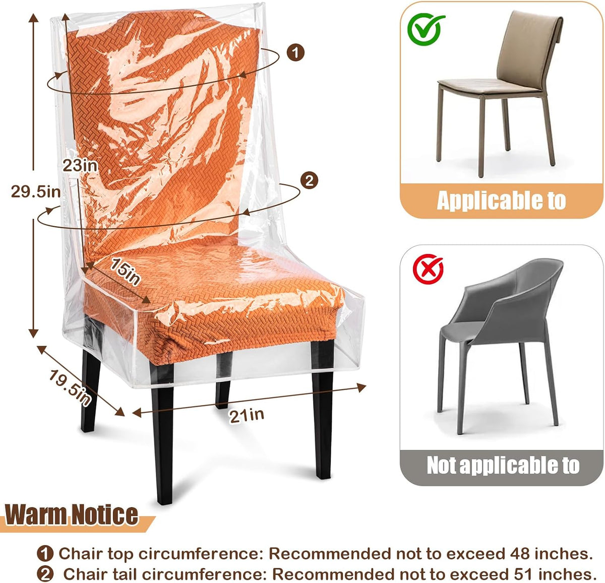 Dining Chair Covers, Waterproof Chair Covers - 4 Pack Clear Plastic Seat Chair Protector for Kitchen Keep Your Chair Away from Water Dust Stain and Pet Claws W/21 x D/18 Fits 16-23" (4)