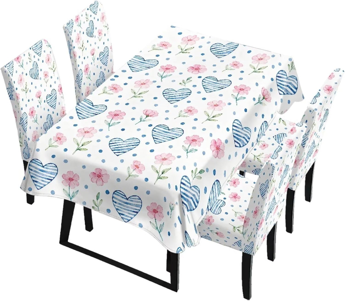 5 Pack Dining Table Cloth Rectangle 4 Seater Includes Kitchen Chair Covers, Stretch Seat Covers for Dining Chairs Anti-dust Washable Table Protector, Tribe Aztec Geometry Print