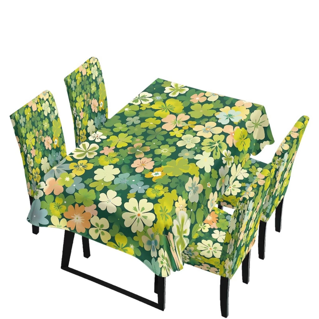 Stretch Dining Table Cloth and Chair Covers Set, 4 Seater Table Cover Anti-Wrinkle Parsons Chair Slipcovers Machine Washable Seat Protector for St. Patrick's Day Decor, Green Shamrock