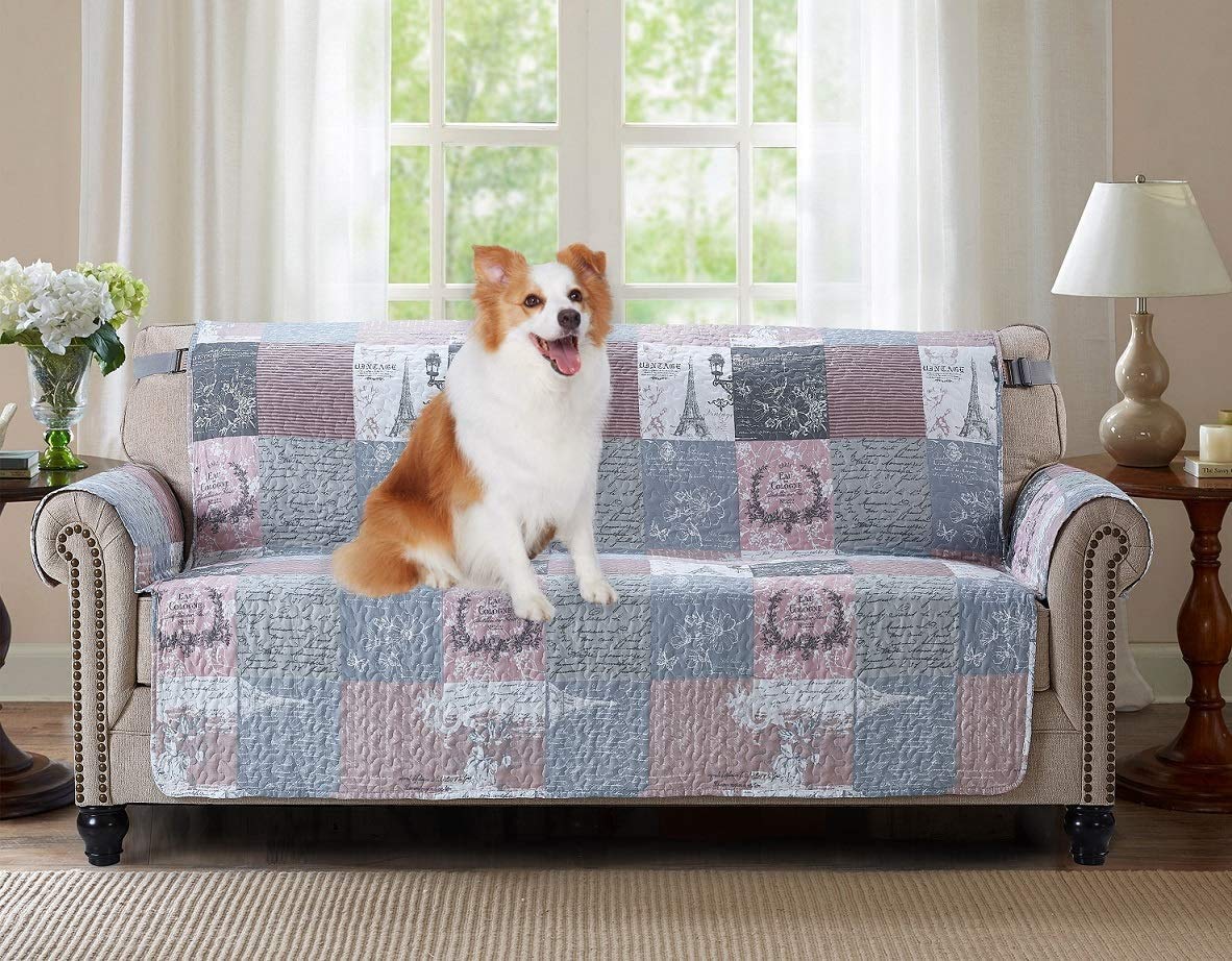 Brilliant Sunshine Blue Toile Couch Loveseat Slip Cover for Dogs