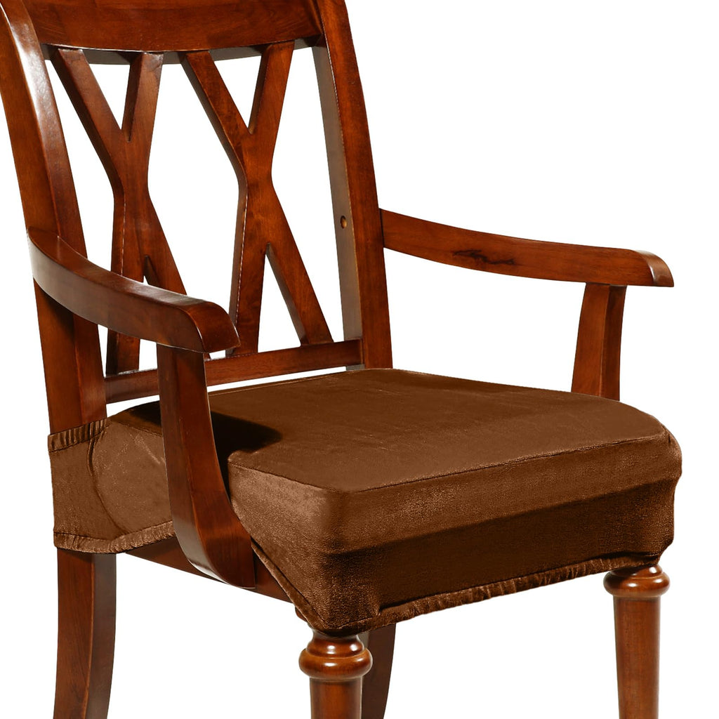 Havawish Extra Wide Dining Chair Seat Covers, Beige White, Velvet, 6 Pcs