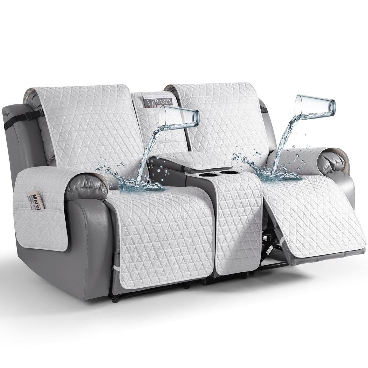 TAOCOCO 100% Waterproof Loveseat Recliner Cover with Console, Stay in Place