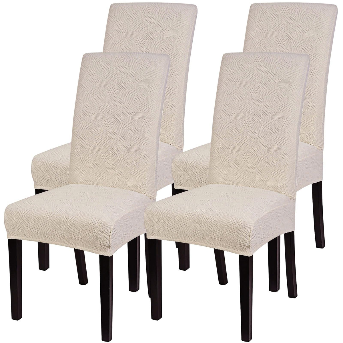 SearchI Chair Covers Slipcovers Set of 4, Spandex Super Fit Stretch Removable Washable Kitchen Parsons Protector for Dining Room,Hotel,Ceremony,Beige+Flowers
