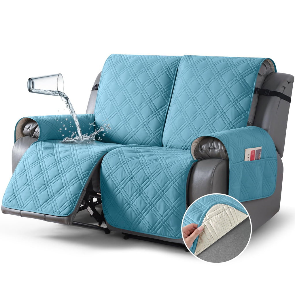 TAOCOCO 100% Waterproof Oversized Loveseat Recliner Cover, Non Slip Split Couch Covers for Reclining Loveseat with Elastic Straps for Kids Pets(Oversized 2 Seater, Chocolate)