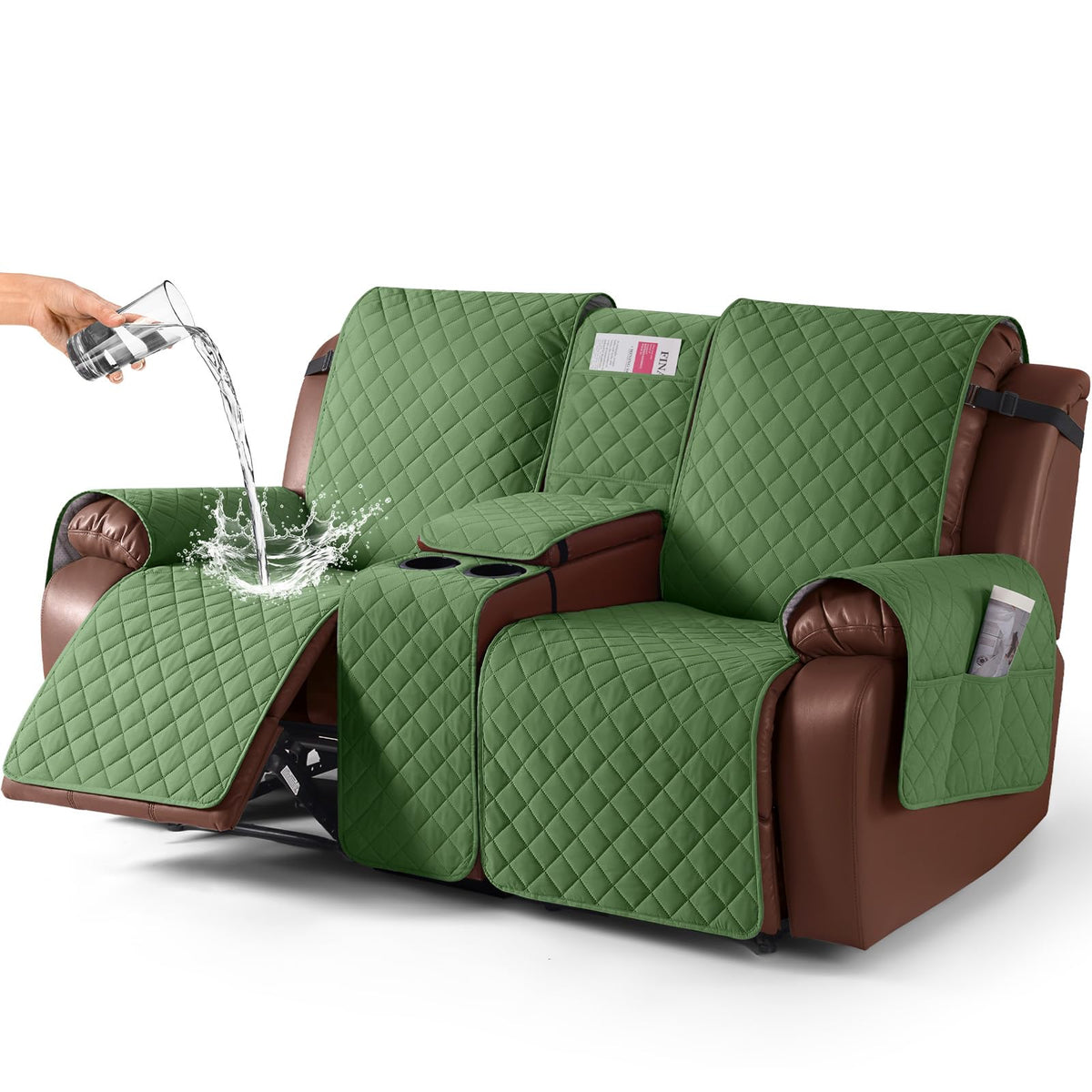 KinCam 100% Waterproof Loveseat Recliner Cover with Console, Khaki