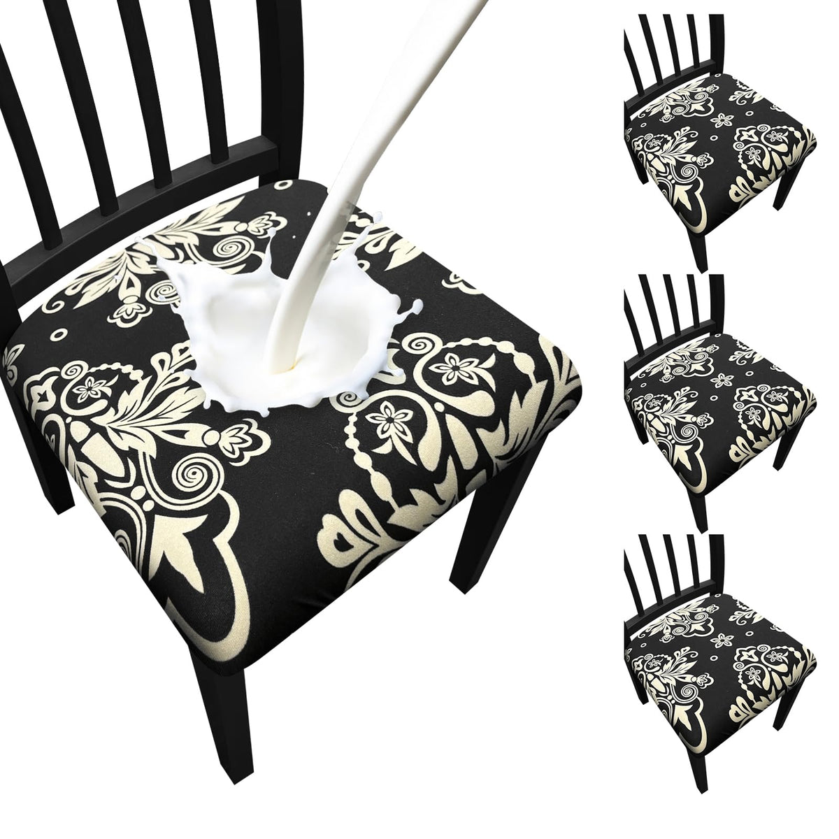 Waterproof Dining Chair Seat Covers Set of 6, Stretch Removable Dining Room Seat Covers for Dining Chairs, Kitchen, Hotel, Party
