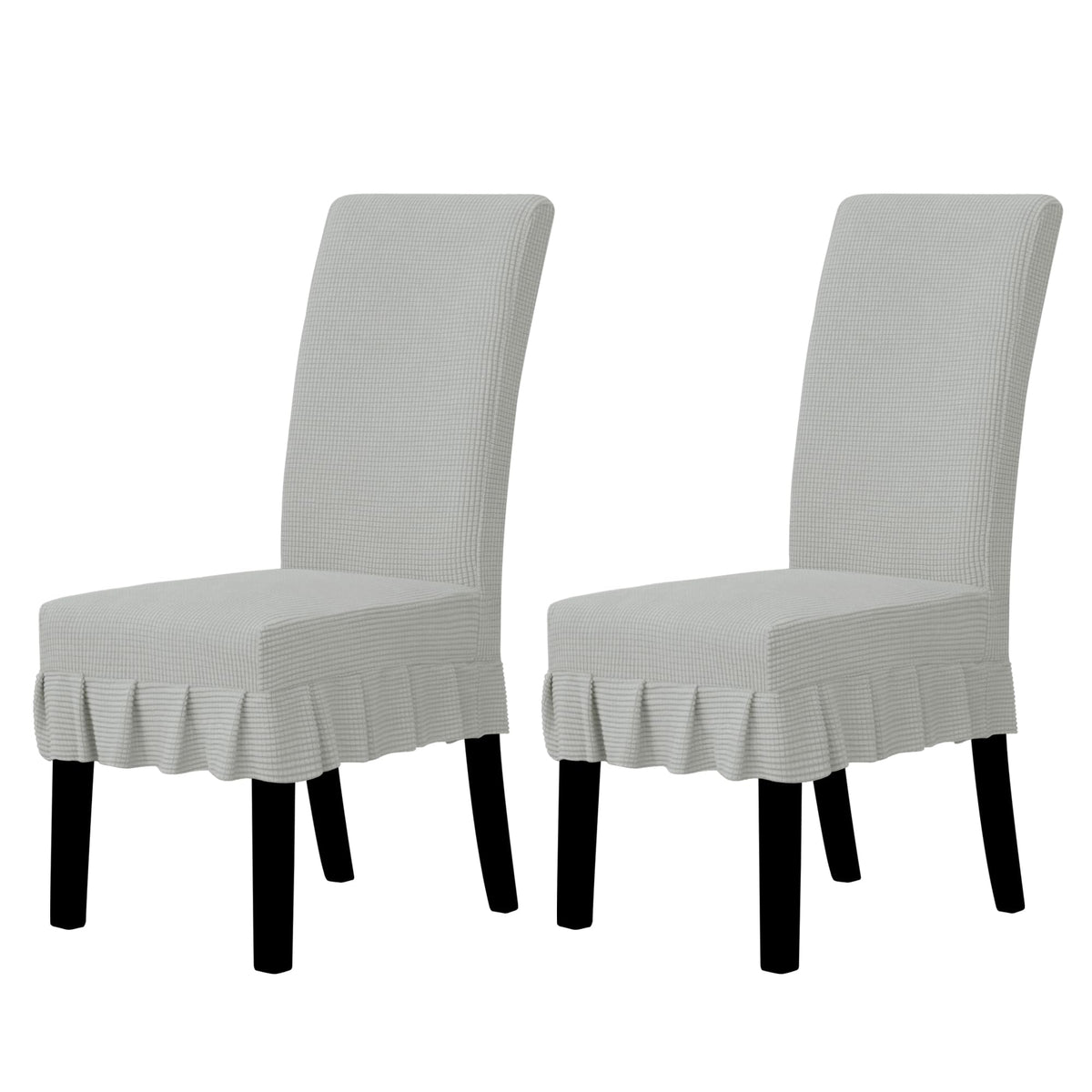 Easy-Going 2 PCS Stretch Dining Room Chair Covers with Skirt, Light Gray