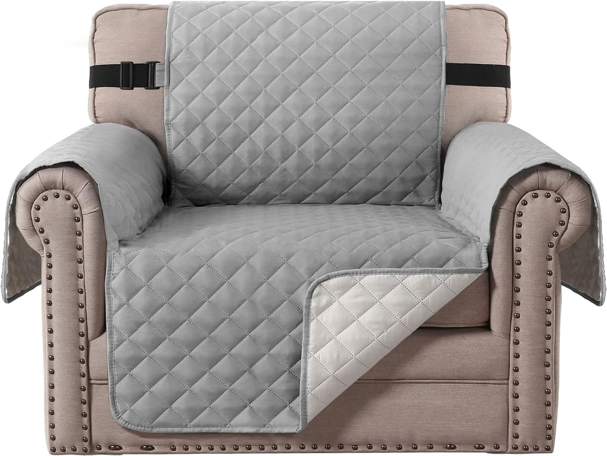 H.VERSAILTEX Reversible Couch Cover for 2 Cushion Couch Water Resistant Loveseat Washable Furniture Cover with Non-Slip Elastic Strap for Dogs, Pets, Kids(Oversized Loveseat, Charcoal Grey)
