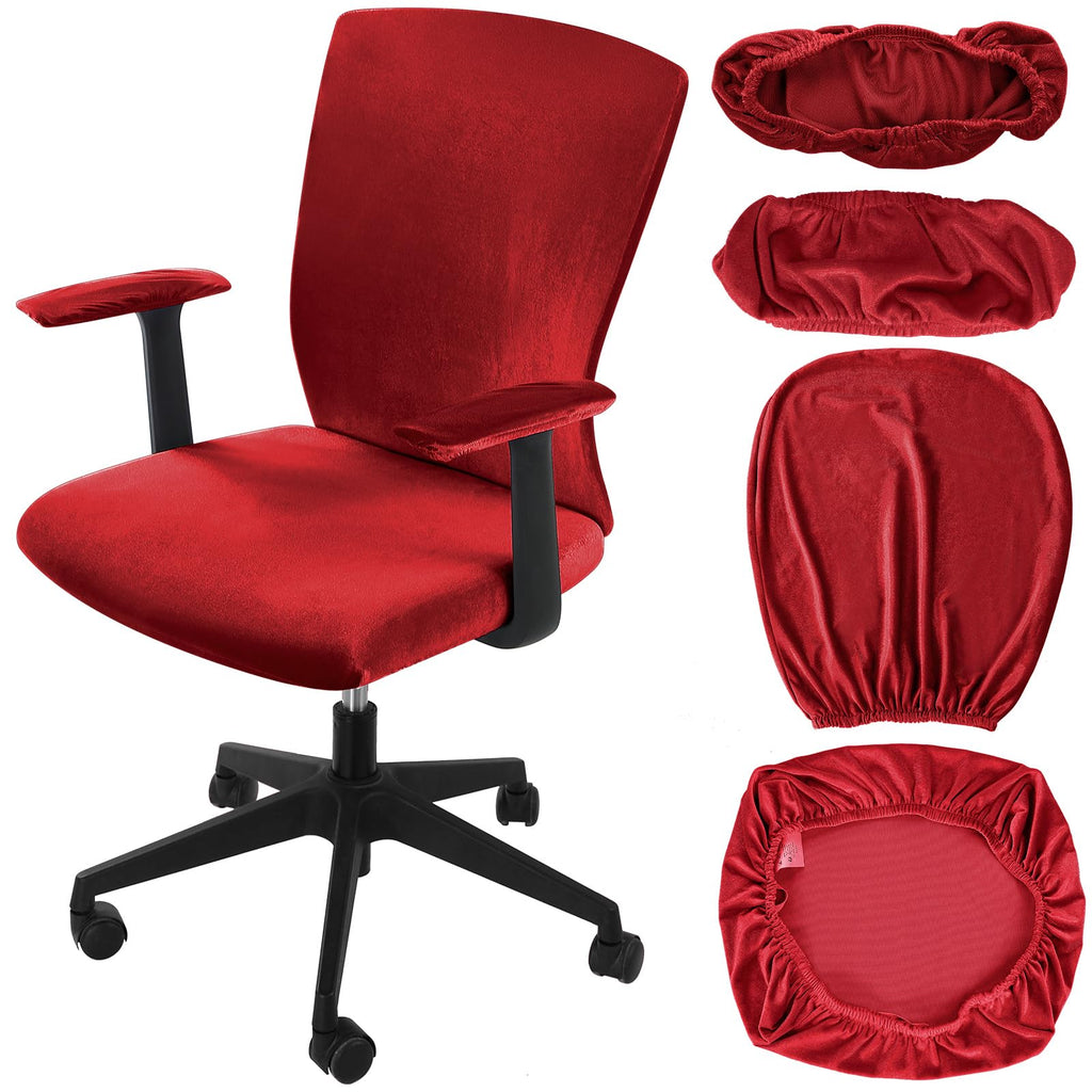 Tallew 4 Pcs Office Chair Covers Set with Armrest, Stretchable,Light Pink