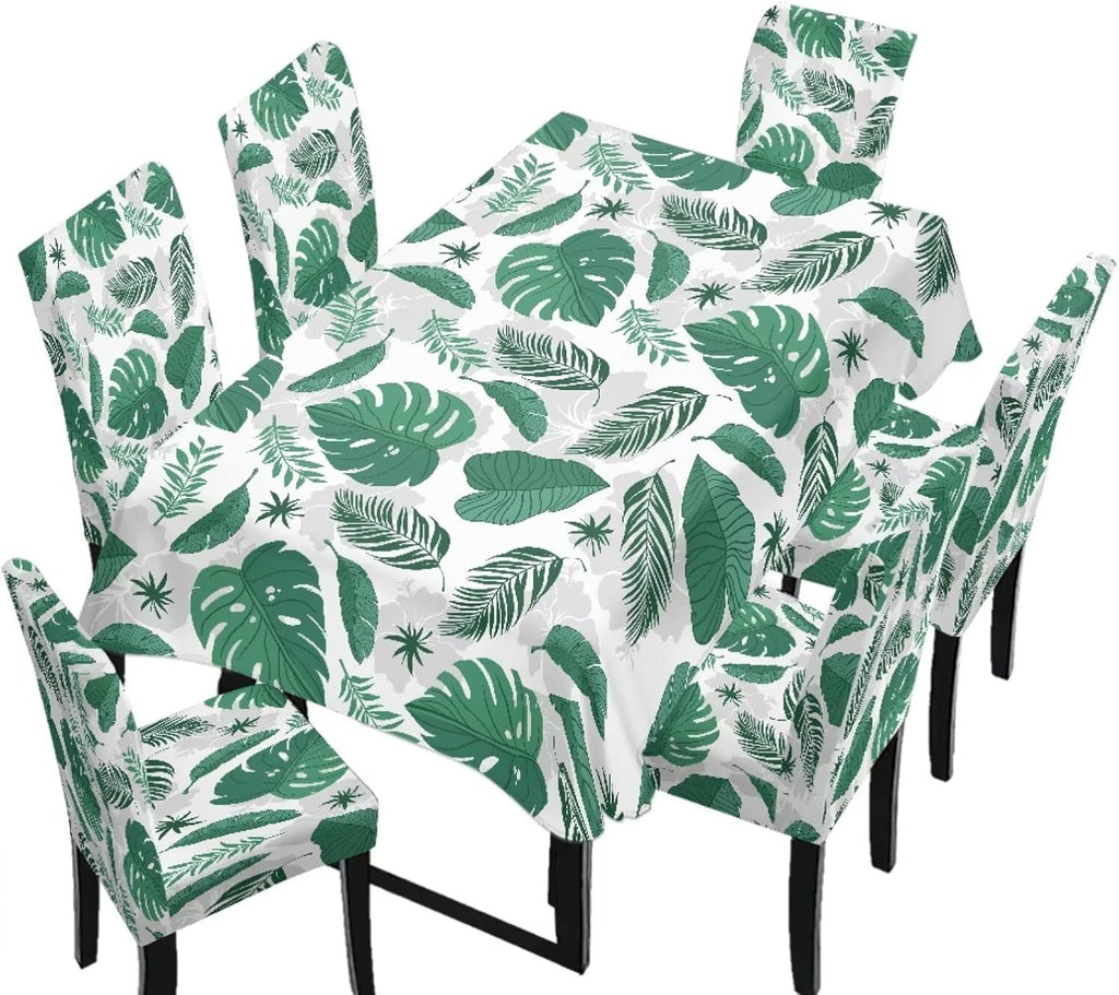 5 Pack Dining Table Cloth Rectangle 4 Seater Includes Kitchen Chair Covers, Stretch Seat Covers for Dining Chairs Anti-dust Washable Table Protector, Tribe Aztec Geometry Print