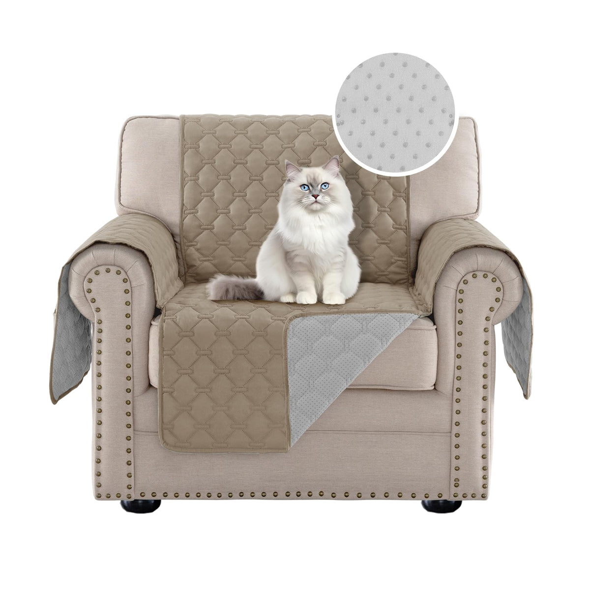 PrinceDeco Love Seat Couch Covers for Dogs Quilted Loveseat Cover Furniture Protector Non-Slip Rubber Backing Water Resistant for 2 Cushion Couch Seat Width to 48"(Loveseat, Brown)