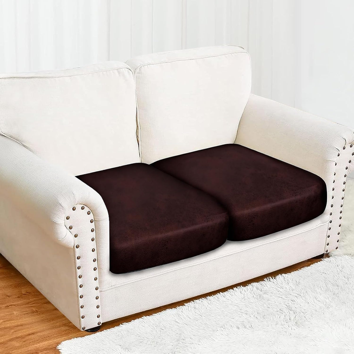 molasofa Leather Look Couch Cushion Covers, Stretch Sofa Cushion Covers for Sectional Armchair Loveseat Protector,Replacement Seat Cushion Slipcovers, Machine Washable (2 Cushion Loveseat, Red)