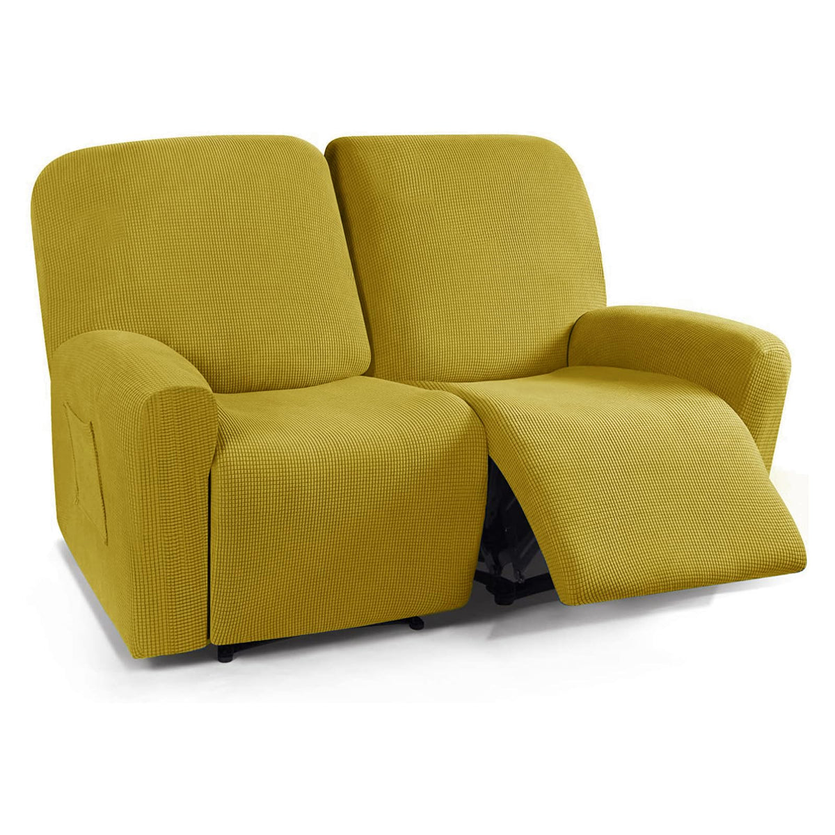 CONRUSER Stretch Recliner Loveseat Cover, 6 Pieces Recliner Slipcovers Soft Couch Cover for 2 Seater Non-Slip Furniture Protector with Pocket (Yellow)