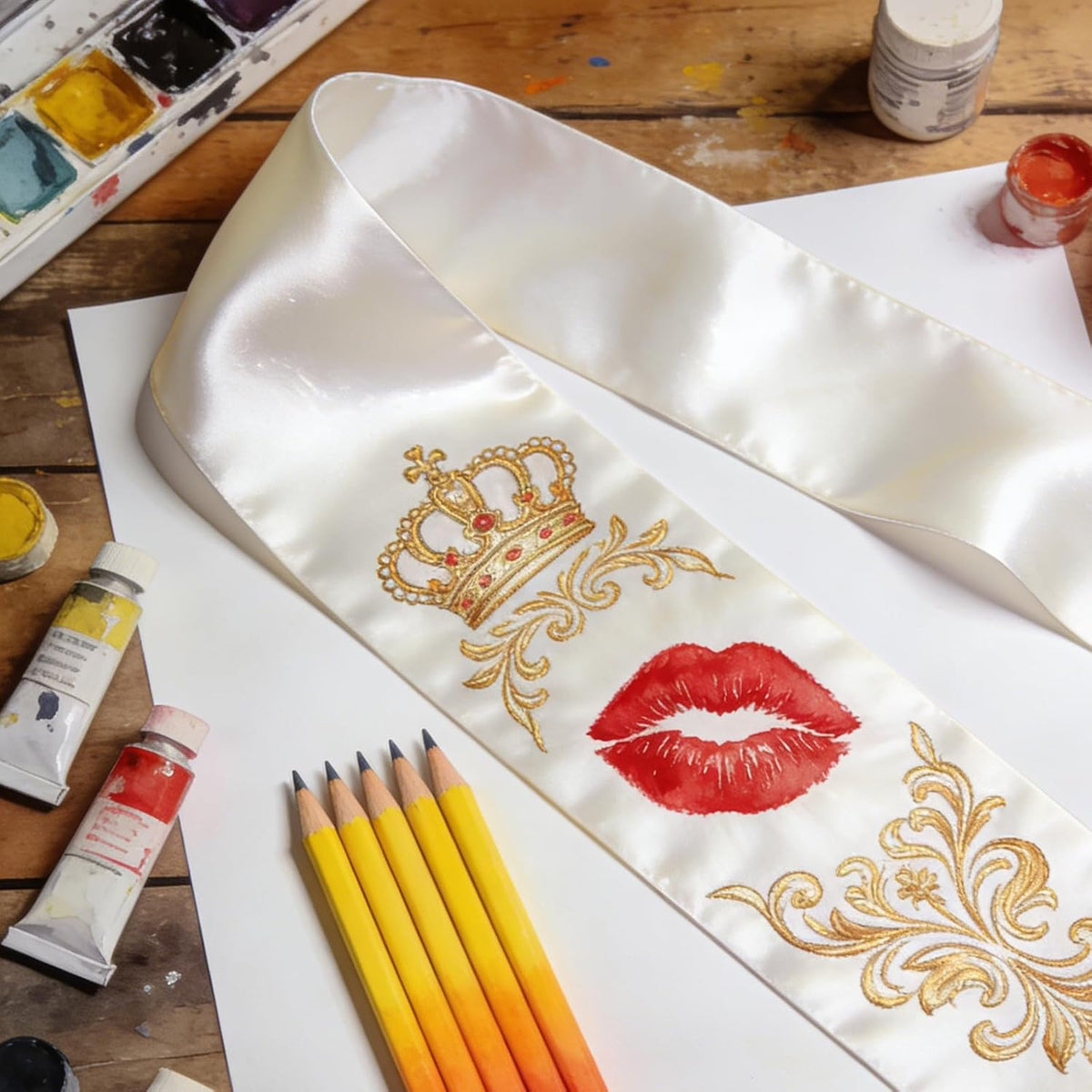 6 Pcs Blank White Satin Sashes for DIY Crafts and Party Favors