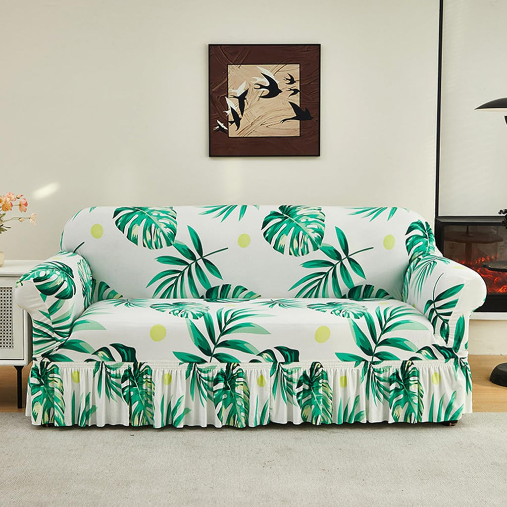 KAIJIE Super Stretch Sofa Slipcover–Non Slip Soft Couch Sofa Cover,Skirt Edge Design with Non Skid Foam and Elastic Bottoms for Crafted from Soft Polyester Printed Pattern（2-Person seat Couch Cover）