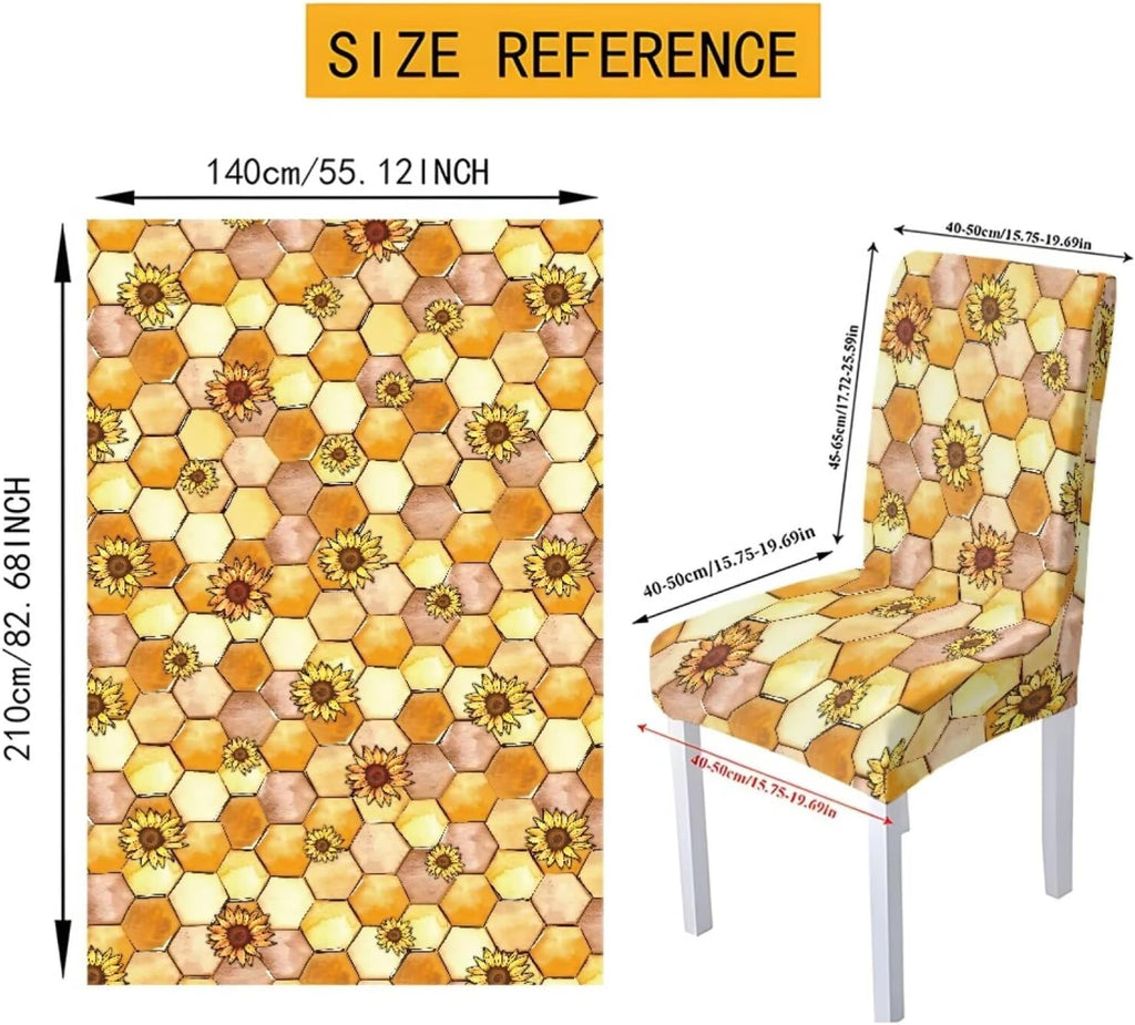 Dining Table Chair Covers 5 Pack, Removable Parsons Chair Slipcovers Dust Proof Tablecloths Scratch Resistant Seat Protector for Dining Room, Sunflower Honeycomb Bee Print Yellow