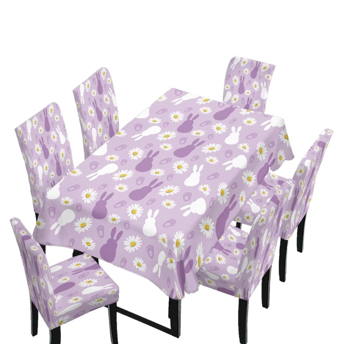 Table Cloth Rectangle Table Set of 7 Include Dining Chair Covers and Tablecloths for Dining Room Kitchen Banquet, Anti-Scratch Chair Seat Cover, Fluid Marble Print Green Gold Brown