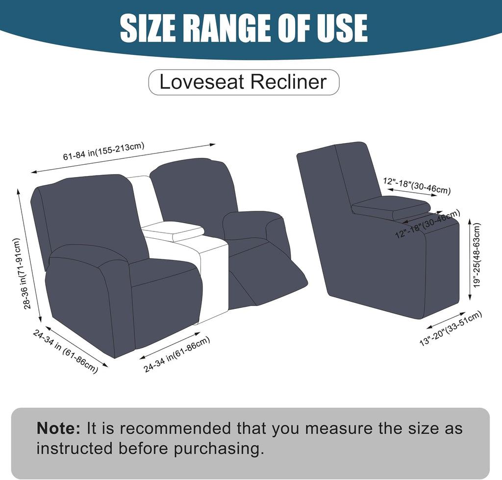 Genina Waterproof Recliner Loveseat Cover,2 Seat with Console,Dark Gray