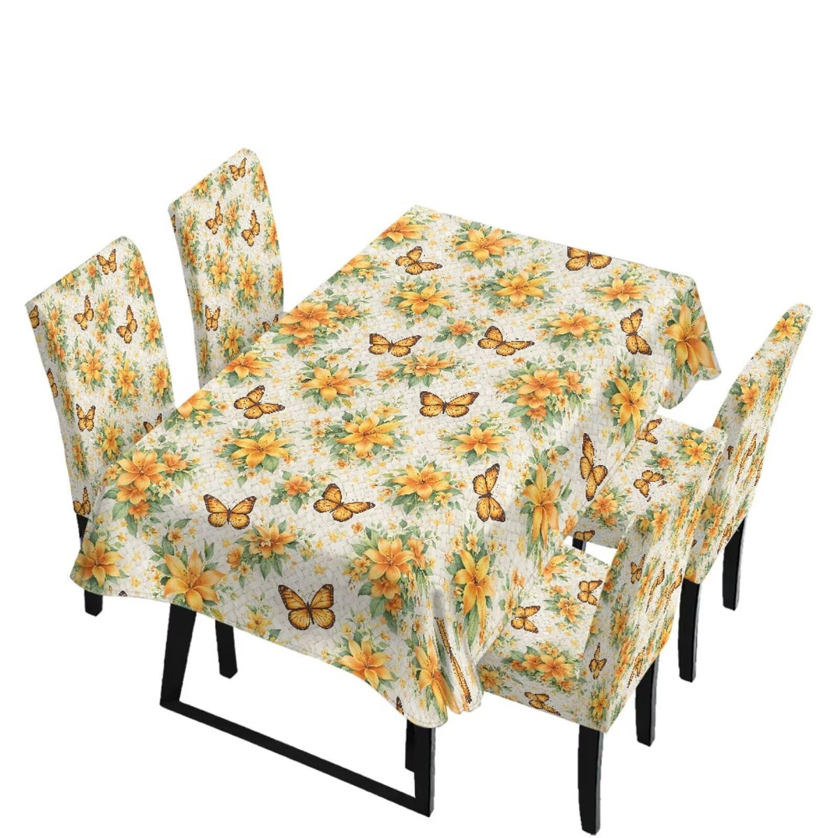 Table Cloth and Dining Chair Covers Set of 5, Kitchen Chair Slipcovers Rectangle Table Cover, Removable Anti-dust Tablecloths Stain Resistant Soft Hotel Decor, Retro Geometry Flower