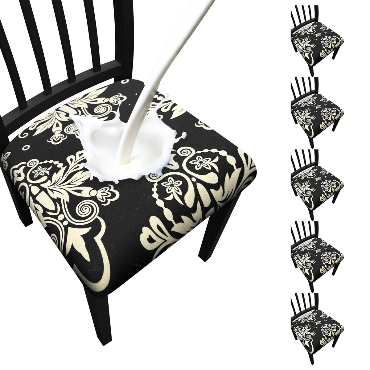 Waterproof Dining Chair Seat Covers Set of 6, Stretch Removable Dining Room Seat Covers for Dining Chairs, Kitchen, Hotel, Party