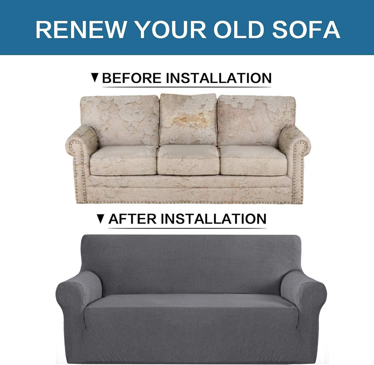 H.VERSAILTEX Stretch Loveseat Cover Bundles Sofa Slipcover, Furniture Protector, Plaid Pattern, Removable and Washable, Gray
