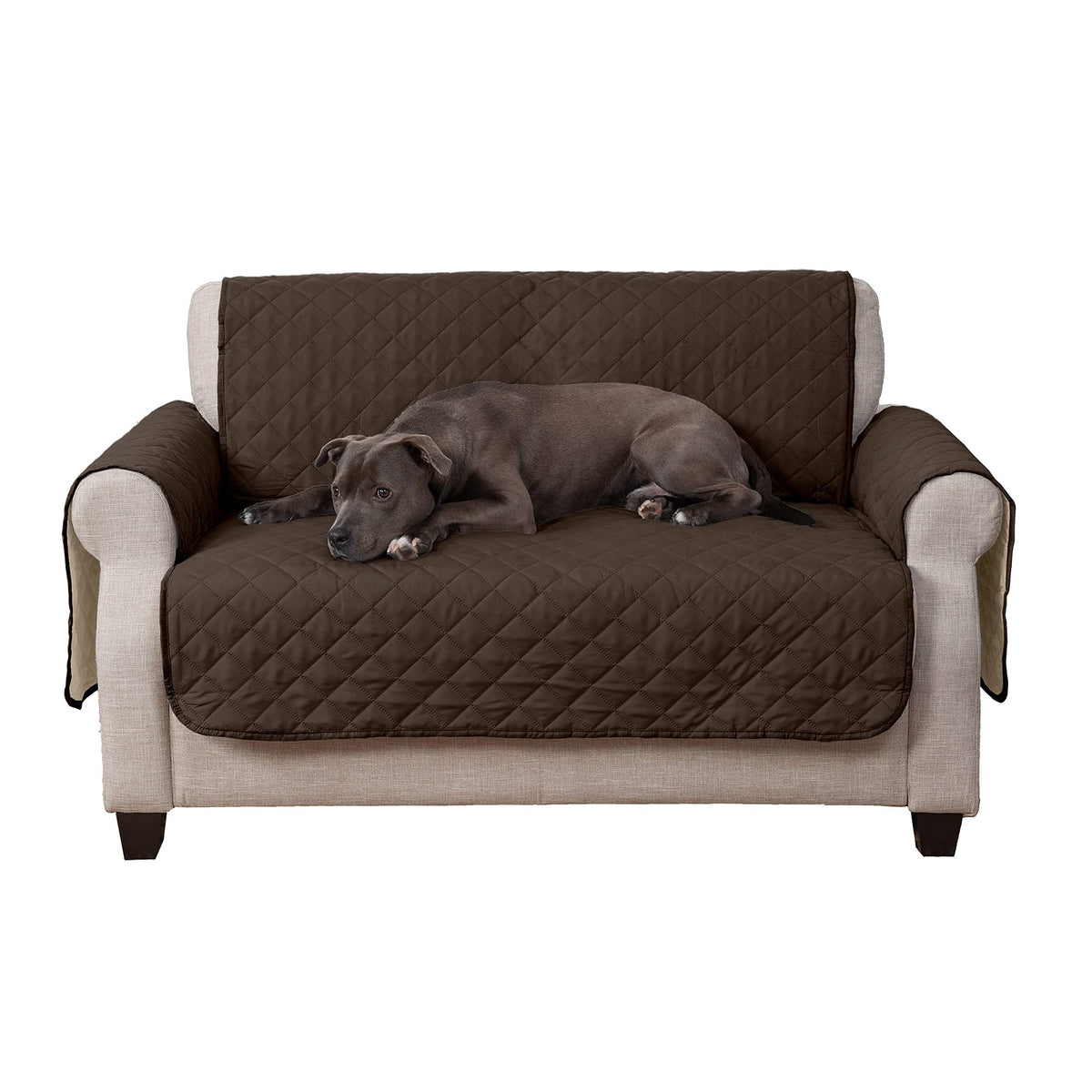 Furhaven Water-Resistant & Reversible Loveseat Cover Protector for Dogs, Cats, & Children - Two-Tone Pinsonic Quilted Living Room Furniture Cover - Gray/Mist, Loveseat