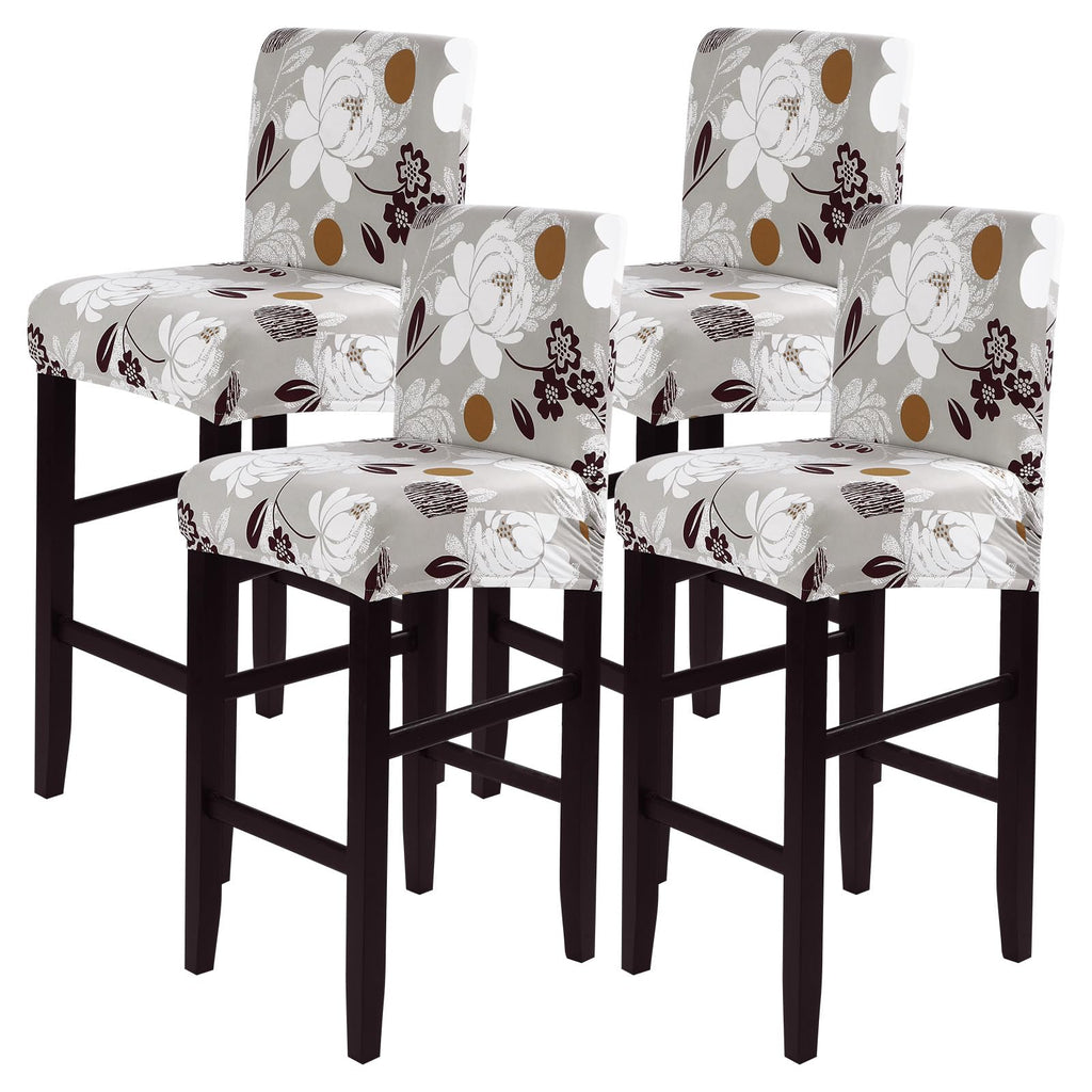 SearchI Bar Stool Covers Set of 4, Stretch Washable Barstool Seat Covers, Counter Height Chair Covers for Kitchen Dining Room Cafe (Beige Linen-Look Print)
