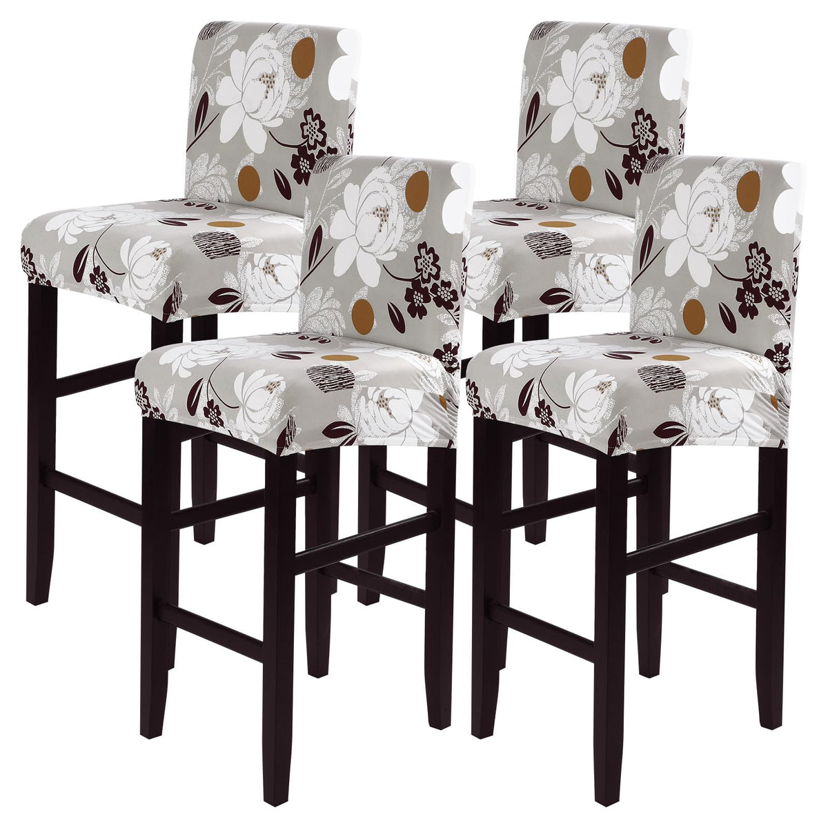 SearchI Bar Stool Covers Set of 4, Stretch Washable Barstool Seat Covers, Counter Height Chair Covers for Kitchen Dining Room Cafe (Beige Linen-Look Print)