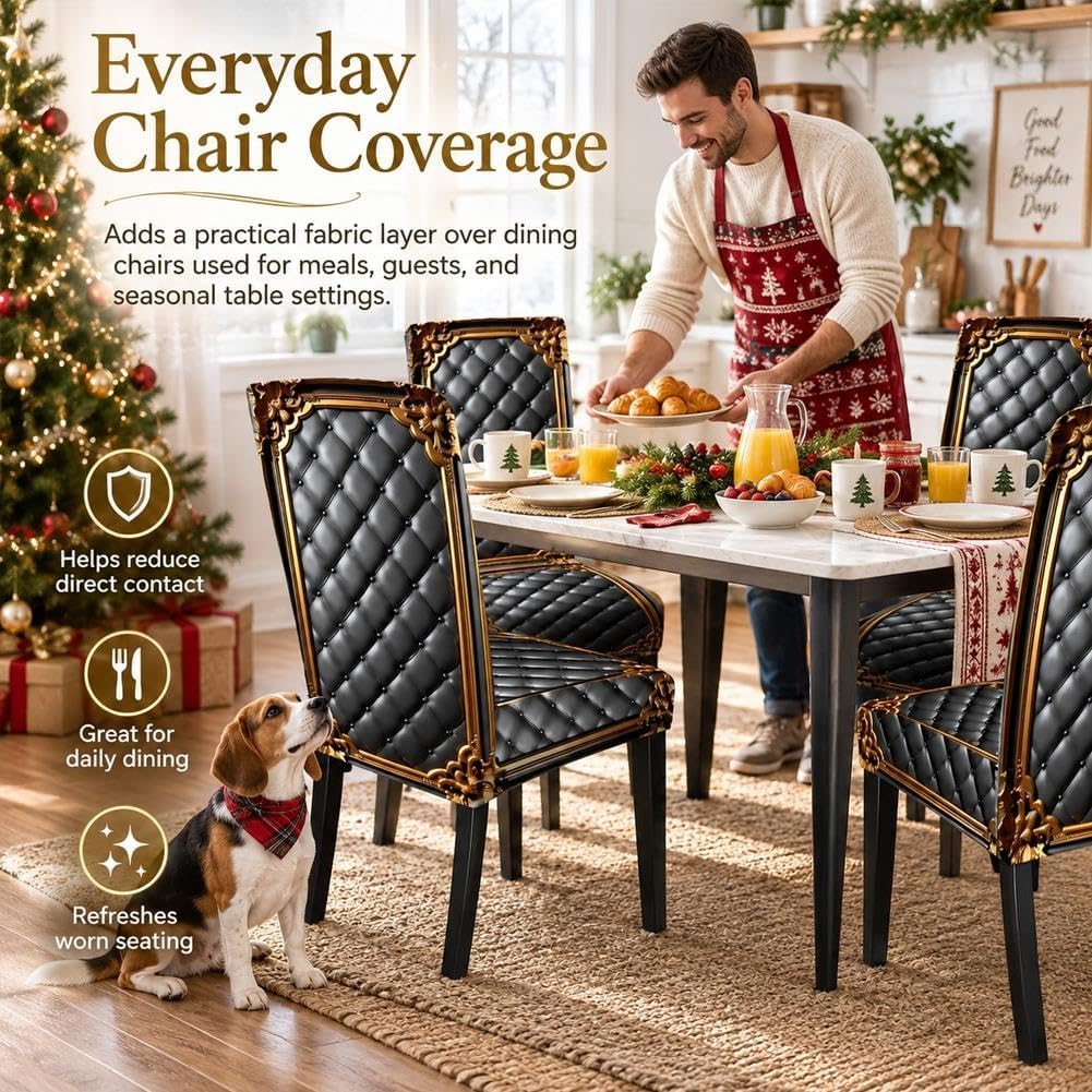 Washable Stretch Chair Cover Baroque Gilded Print Dining Seat Slipcover