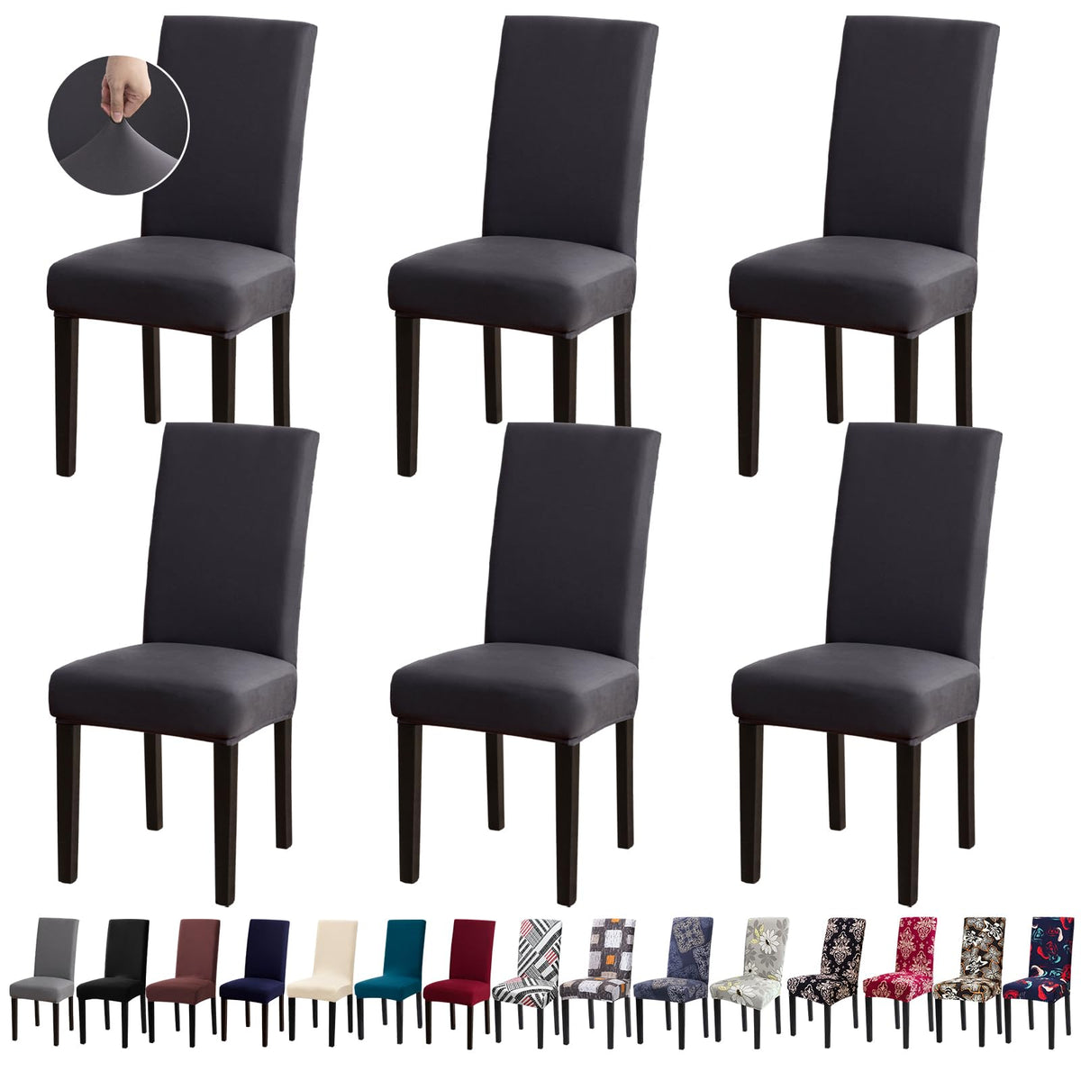 Chair Covers, Stretch Dining Room Chair Covers Set of 6, Removable Washable Dining Chair Slipcovers for Home, Hotel, Banquet