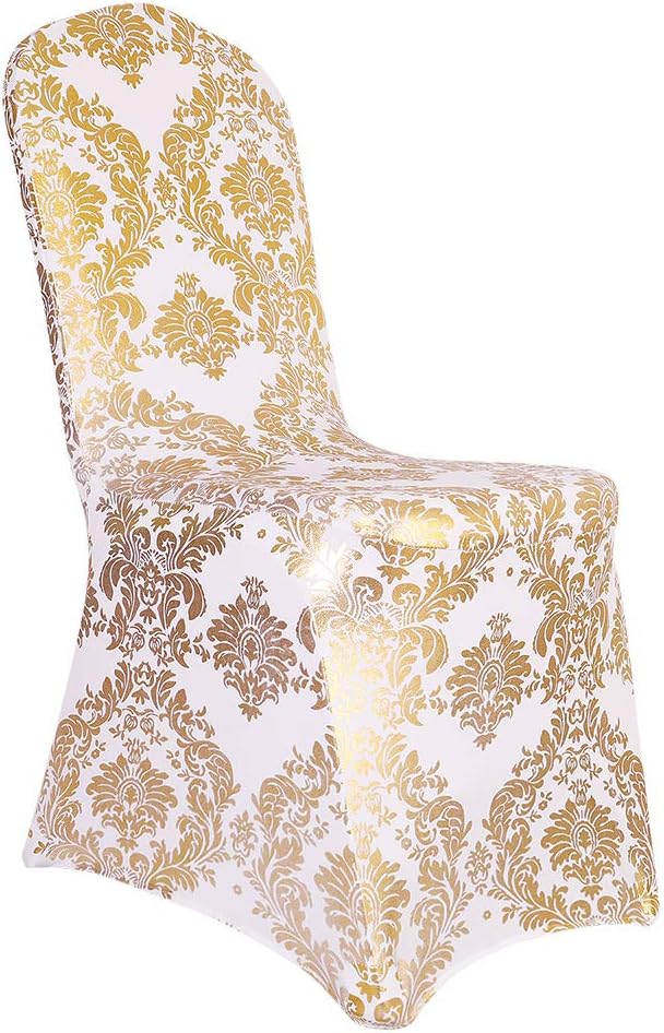 Gold Chair Covers Foil Floral Print, Stretch Fit, 1 Pack