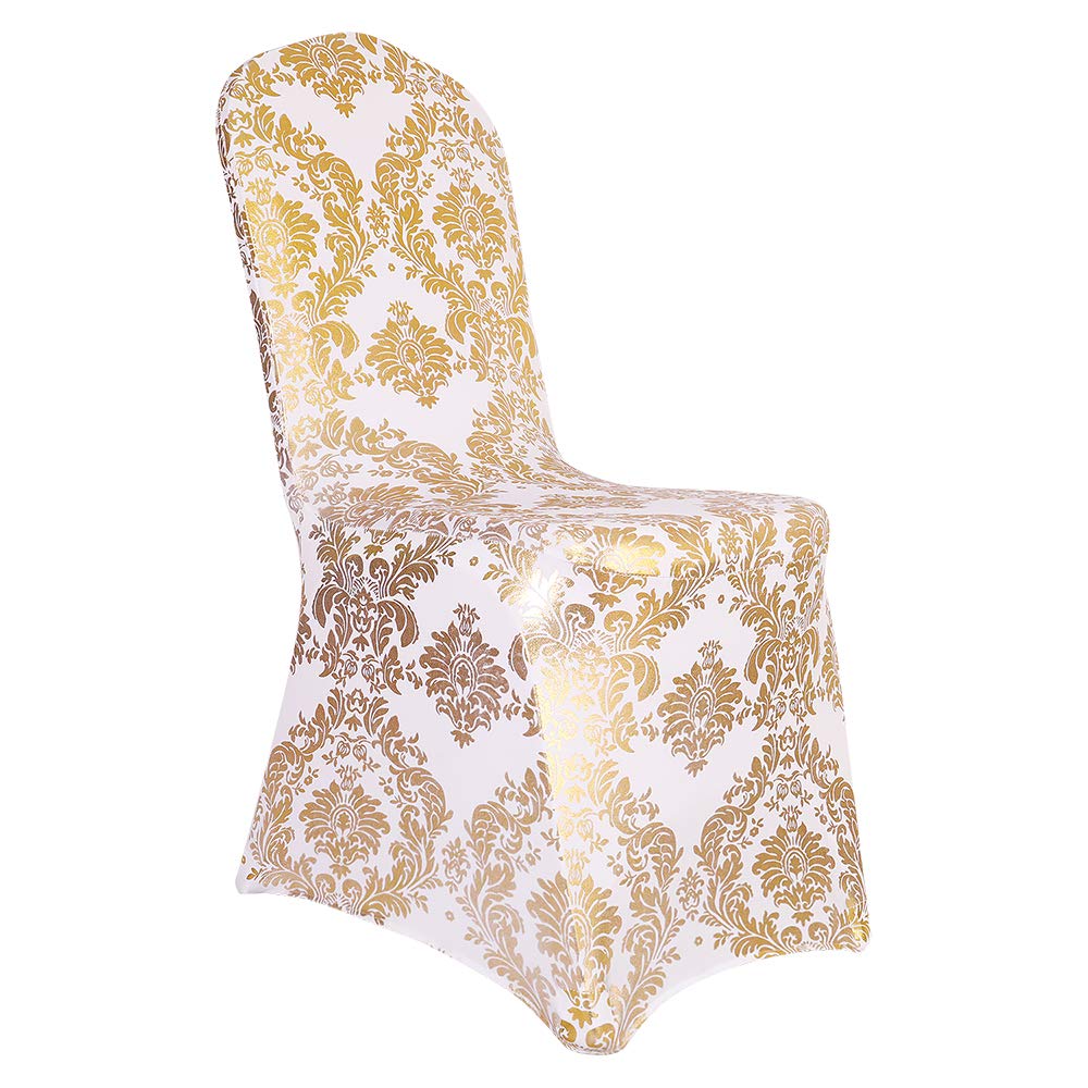 Gold Chair Covers Foil Floral Print, Stretch Fit, 1 Pack