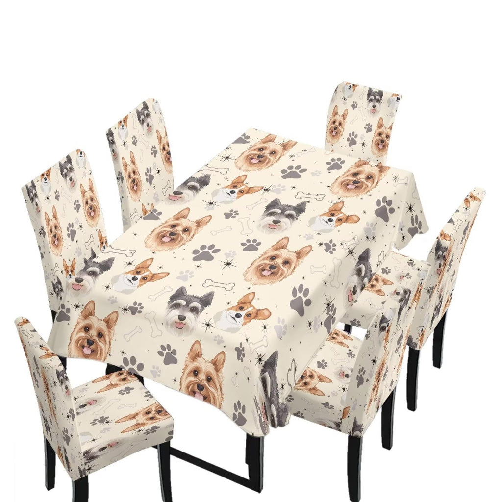 Thanksgiving Themed Dining Room Chair Cover and Tablecloths 5 Packs, Fall Leaf Print Kitchen Chair Seat Slipcovers Anti-Wrinkle Table Protector for Thanksgiving Day Party
