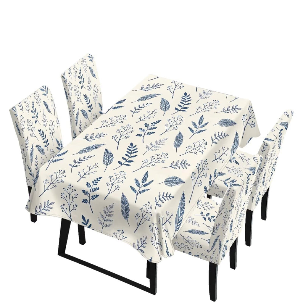Light Grey 7 Pcs Tablecloth and Chair Covers Set Removable Chair Covers Set of 6 with Table Cover for Dining Room Washable Furniture Protector for Family Gathering Potluck