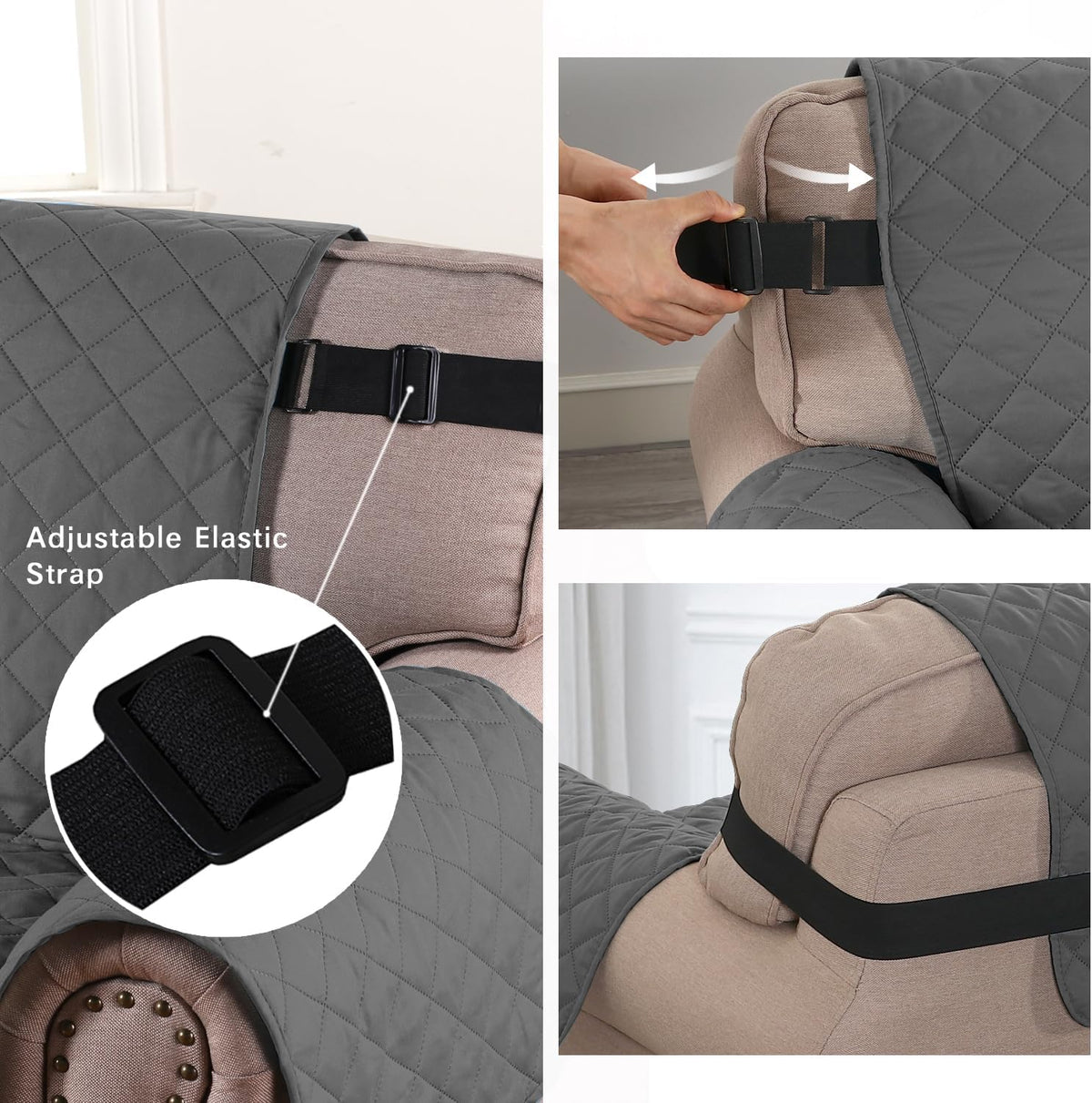 H.VERSAILTEX Reversible Couch Cover for 2 Cushion Couch Water Resistant Loveseat Washable Furniture Cover with Non-Slip Elastic Strap for Dogs, Pets, Kids(Oversized Loveseat, Charcoal Grey)