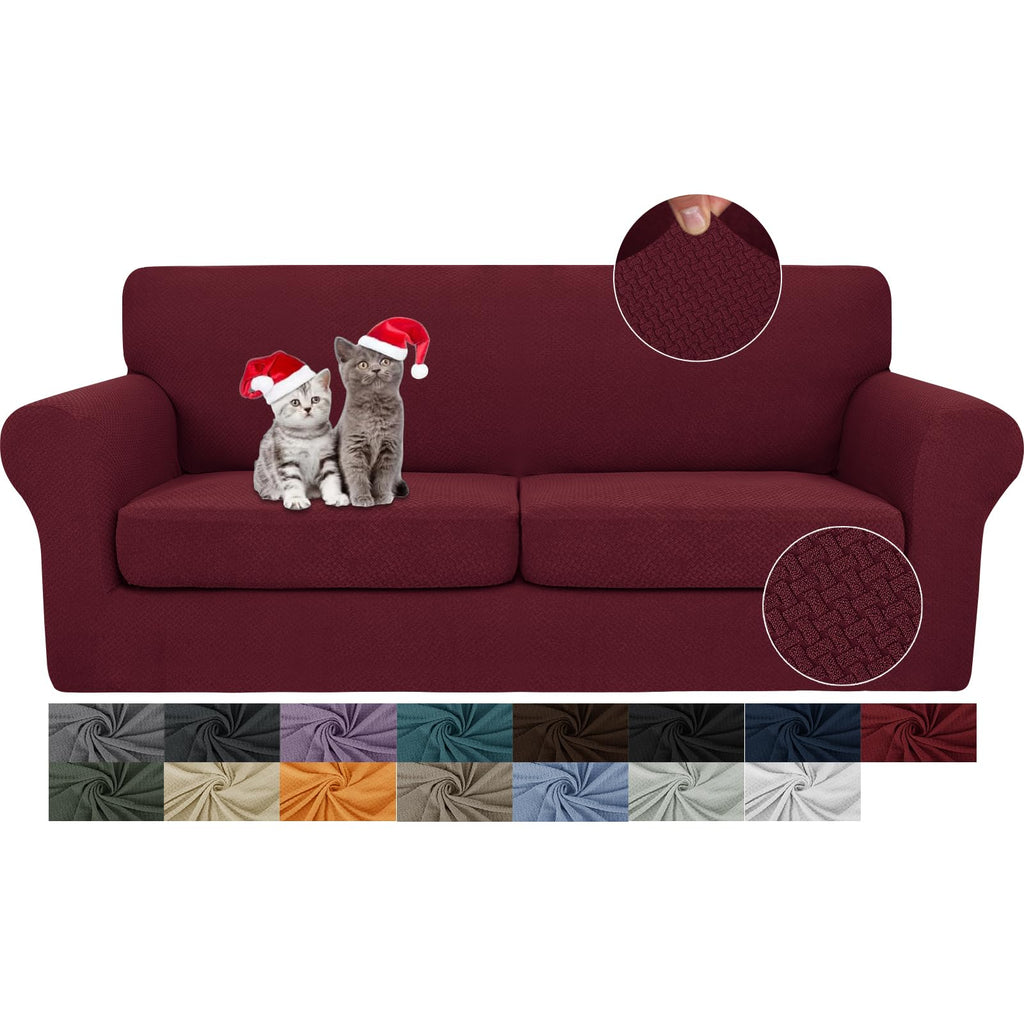JIVINER 3 Pieces Stretch Couch Covers for 2 Cushion Couch Fitted Thick Loveseat Sofa Slipcover with 2 Seat Cushion Covers for Living Room Pet Dogs (Loveseat, Off White)