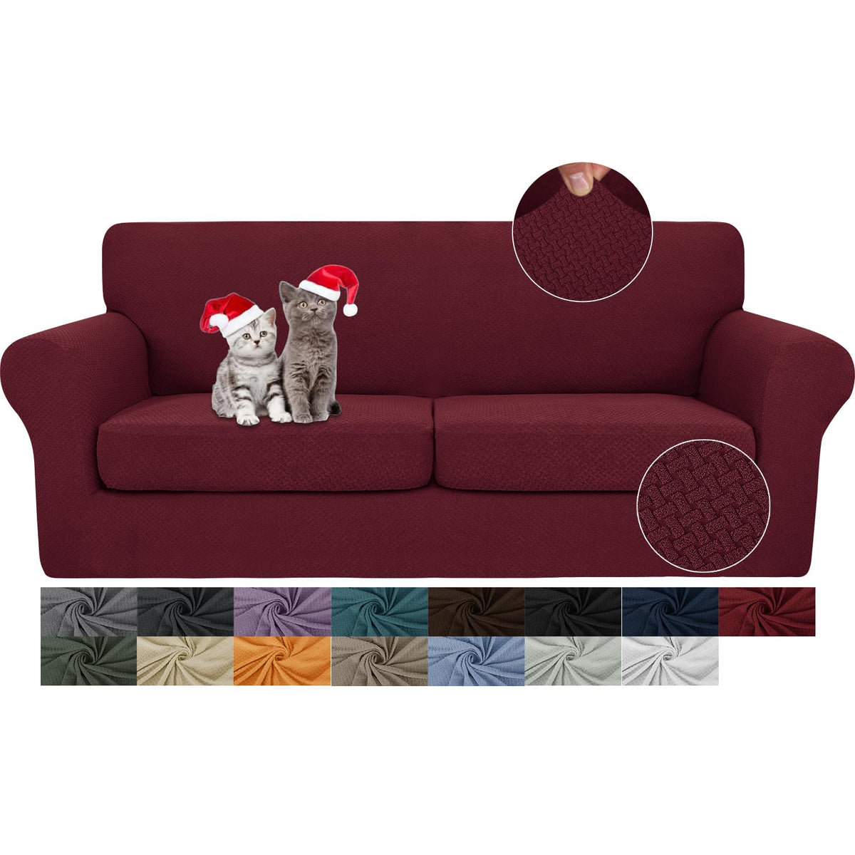 JIVINER 3 Pieces Stretch Couch Covers for 2 Cushion Couch Fitted Thick Loveseat Sofa Slipcover with 2 Seat Cushion Covers for Living Room Pet Dogs (Loveseat, Off White)