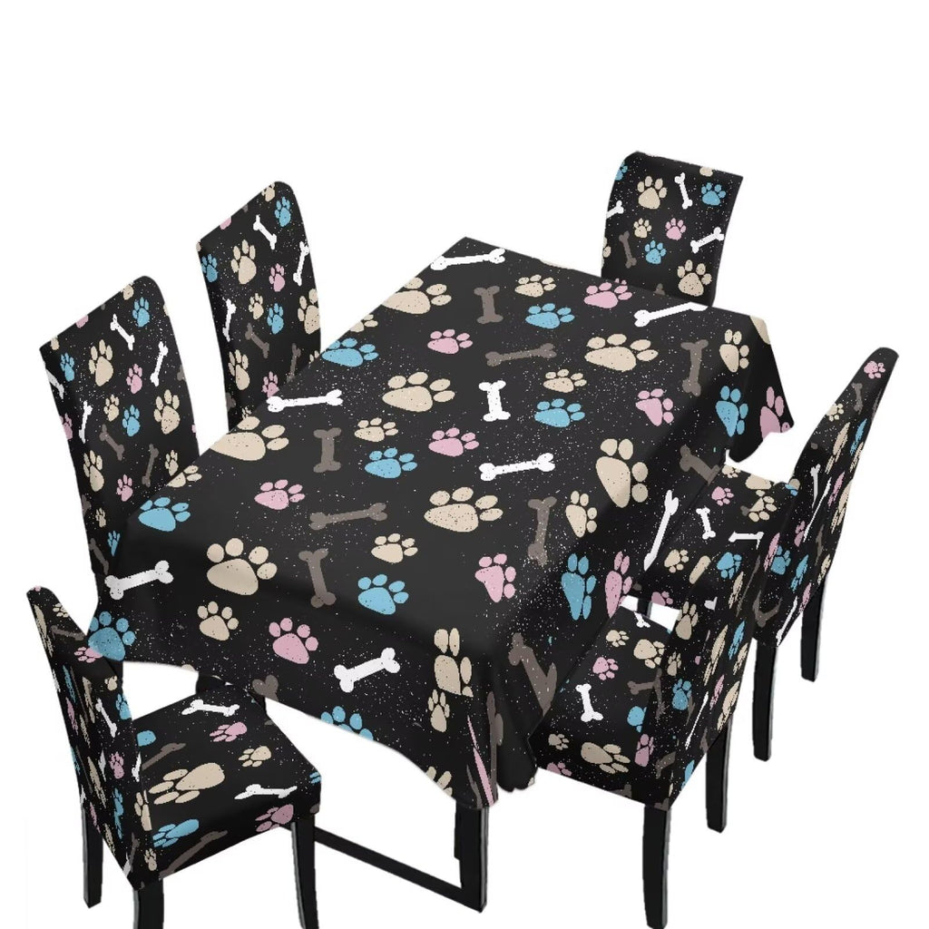 Fall Pumpkin Rectangular Table Cloth & Dining Chair Covers Set of 7, Stain Resistant Wipeable Chair Protectors for Farmhouse Rustic Home Kitchen Party Decor