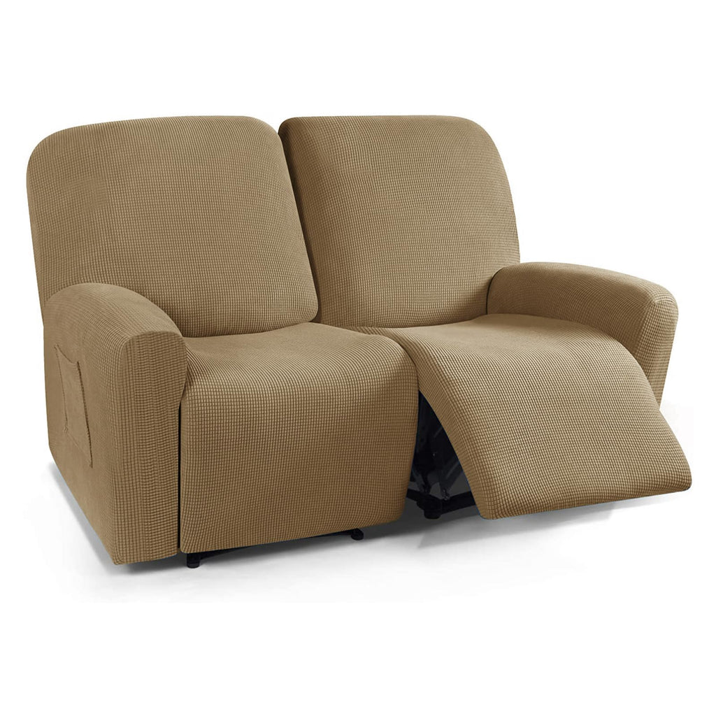 CONRUSER Stretch Recliner Loveseat Cover, 6 Pieces Recliner Slipcovers Soft Couch Cover for 2 Seater Non-Slip Furniture Protector with Pocket (Yellow)