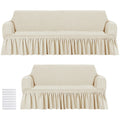 Fanfanwin 2 Pcs Sofa and Loveseat Slipcover Set with Skirt, Navy Blue