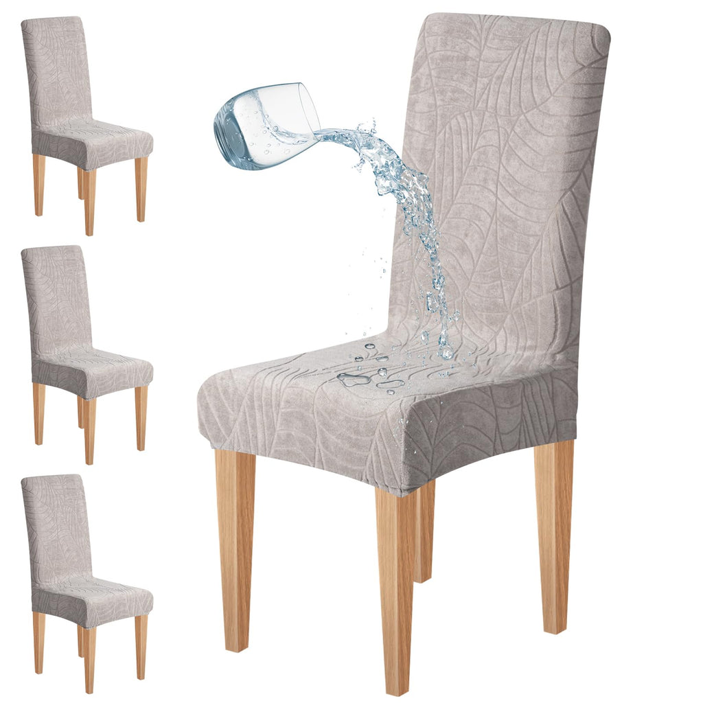 Dioxide Waterproof Chair Covers for Dining Chairs, Stretch Dining Chair Covers Set of 6, Parson Chair Slipcovers, Washable Kitchen Chairs Seat Covers Protectors for Home Restaurant Banquet - Beige