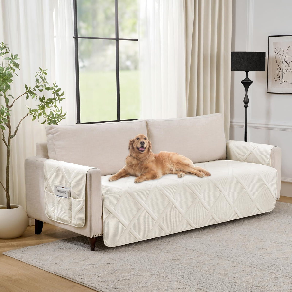 Backless Loveseat Covers for 2 Cushion Couch, Water-Repellent Covers for Leather Sofa Couch, Machine Washable Quilted Couch Covers, Pet Friendly Loveseat Slipcovers (Loveseat 48", Cool Gray)