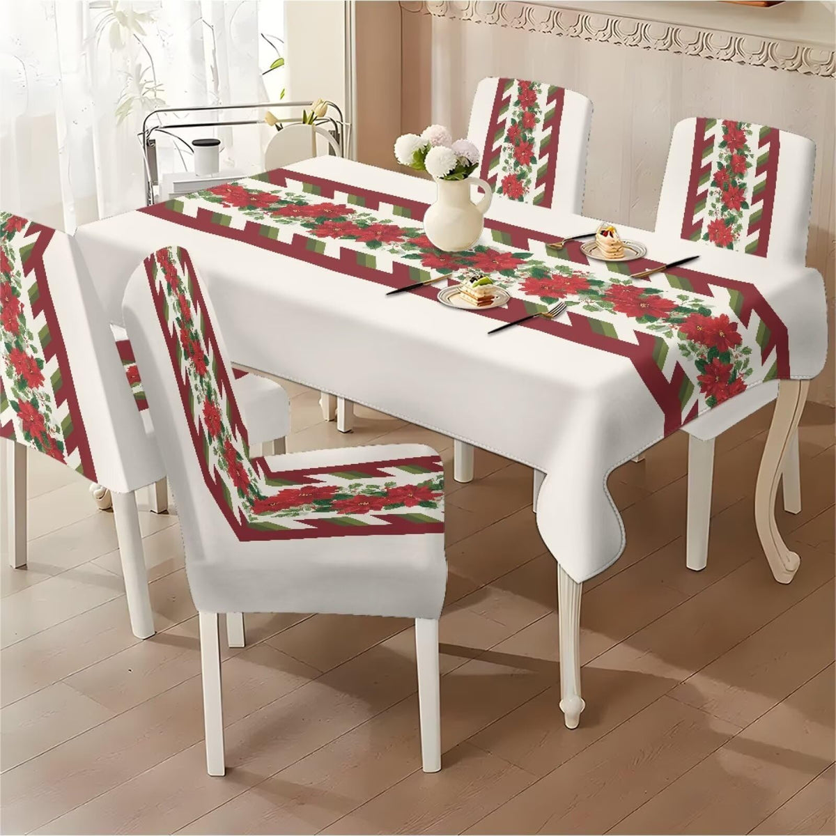 ZDCUSTOM Valentines Table Cloth and Chair Cover Set of 4 Romantic Tablecloths Rectangular Pink Chair Covers for Dining Chairs Stain Resistant Decoration