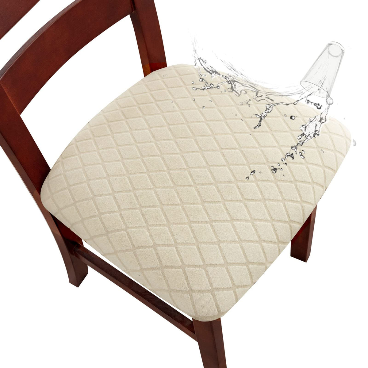 Genina Waterproof Seat Covers for Dining Room Chairs, Stretch Chair Seat Covers Removable Washable Dinning Room Kitchen Chair Cushion Slipcovers (Leaves-Taupe, 4 PCS)