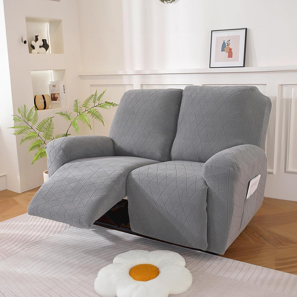 NORTHERN BROTHERS Loveseat Cover - Jacquard Reclining Cover for 2 Seater, Pet Friendly, Light Grey