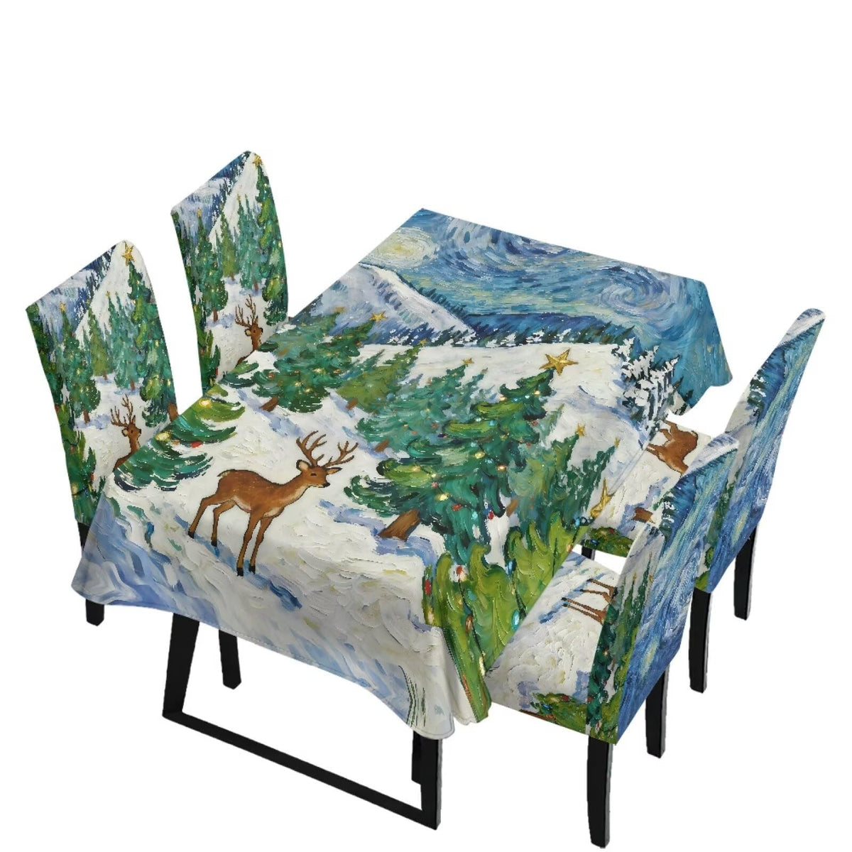 Blue Floral Rectangular Table Cloth & Dining Chair Covers Set of 5, Stain Resistant Wipeable Chair Protectors for Farmhouse Rustic Home Kitchen Party Decor