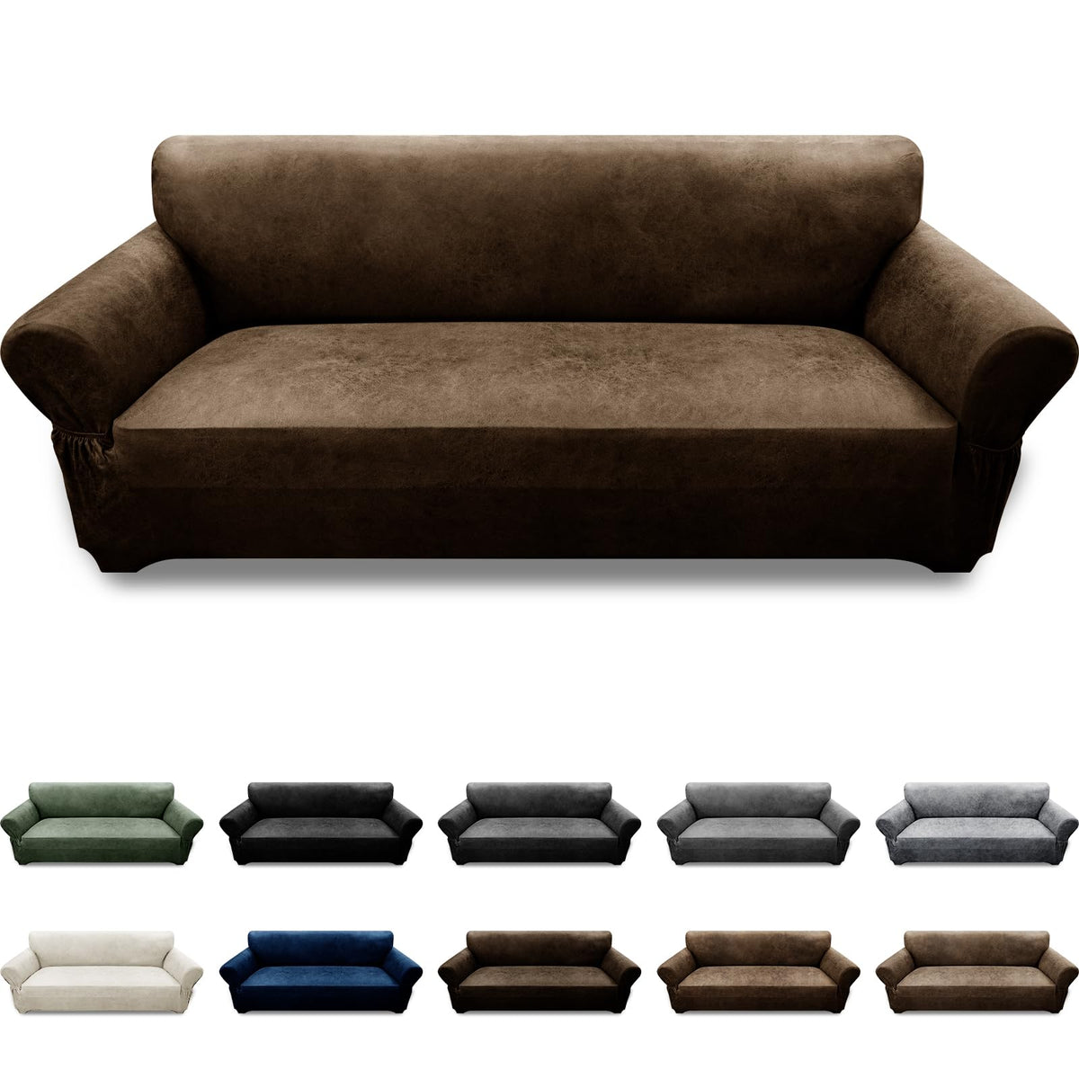 3-Pieces T Cushion Loveseat Slipcovers Leather Look Couch Cover Loveseat Covers for 2 Cushion Couch Furniture Protector Stretch Sofa Cover with 2 Individual T Cushion Seat Covers, Brown